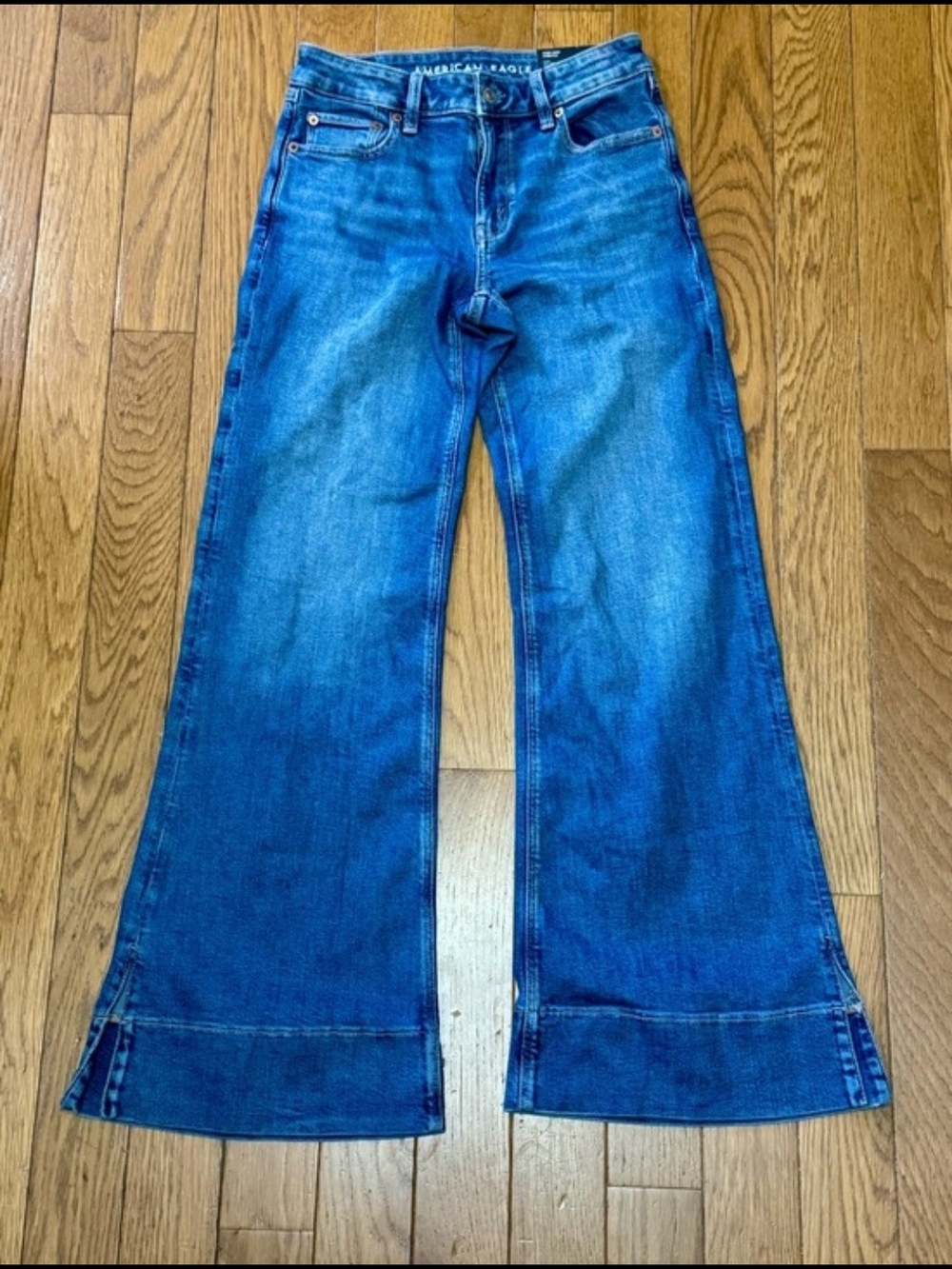 American Eagle Outfitters Dark Blue Wide-Leg Flare Jeans